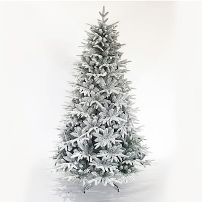 7ft Artificial Snow Flocked Christmas Tree, Unlit Hinged Pine with Realistic White Tips, Perfect for Indoor Decor