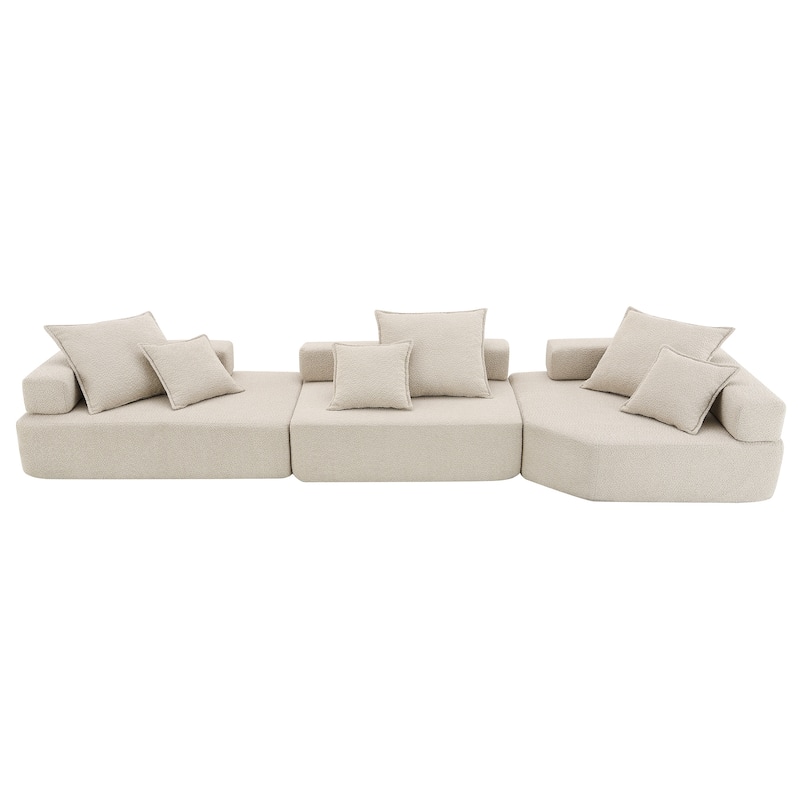 151.5" Boucle Modular Floor Sectional Sofa, 6 Pillows