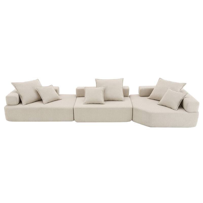 3 PC Oversized Modular Sofa, No Assembly, 5 - 6 Seats, Beige Boucle