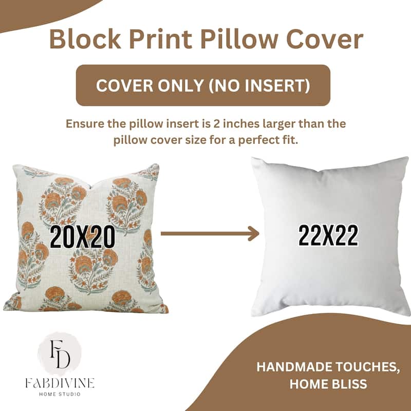 Fabdivine Soft Pillow Cover Shape Floral Block Print for Hotel Couch Spring Guest Room Blue Farmhouse, Mohini
