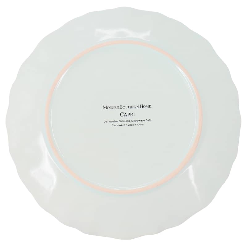 Modern Southern Home Capri 6 Piece 9 Inch Stoneware Embossed Dessert Plate Set in Egg Blue