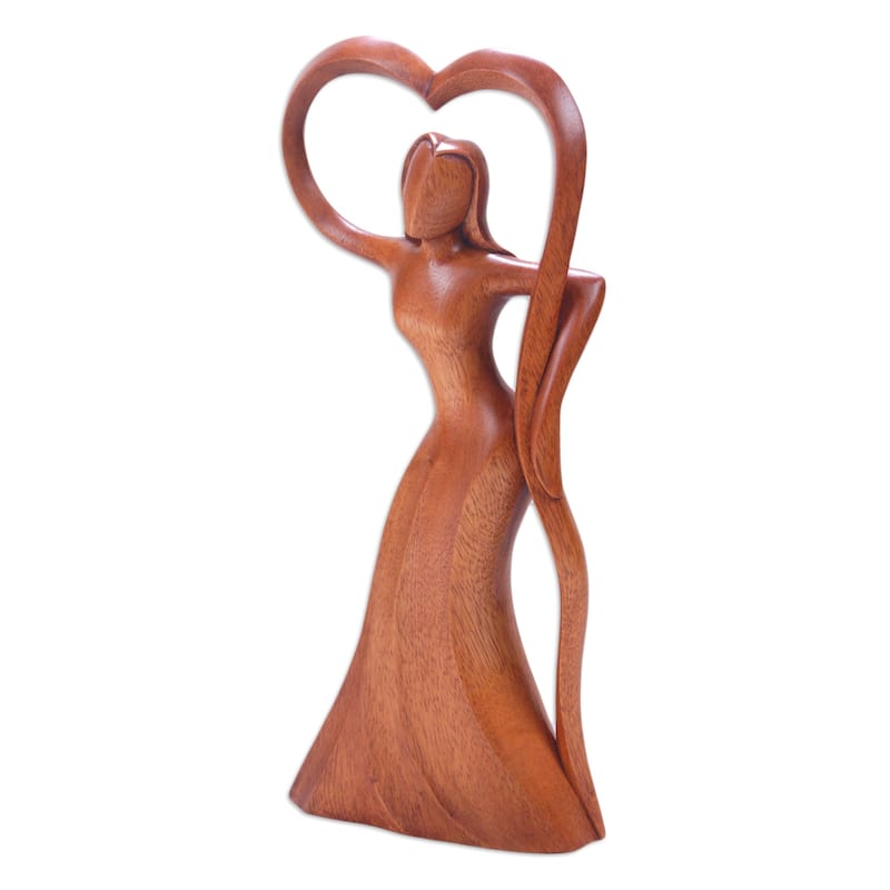 Novica Handmade Woman Celebrating Wood Statuette