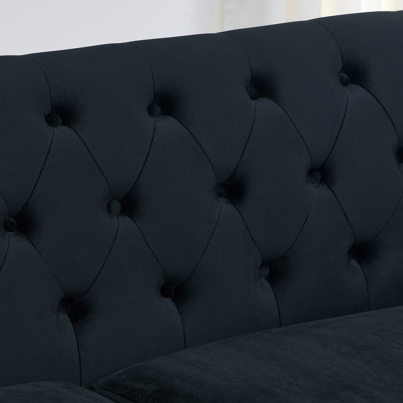 77'' Modern Velvet 3-Seater Sofa with Tufted Backrests, Nailhead Trim, and 2 Pillows