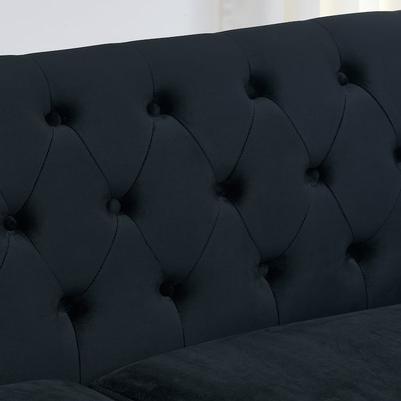 Black 59'' Modern Velvet 2-Seater Sofa with Tufted Backrests, Nailhead Trim, and 2 Pillows