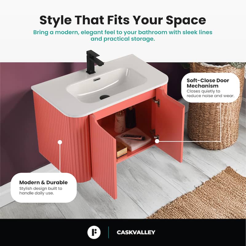 Caskvalley Modern Bathroom Vanity with Straight Fluted Design - Sink Included