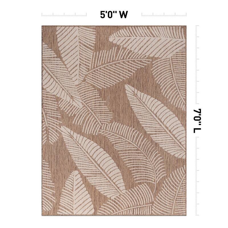 World Rug Gallery Distressed Palm Leaves Textured Flat Weave Indoor/Outdoor Area Rug