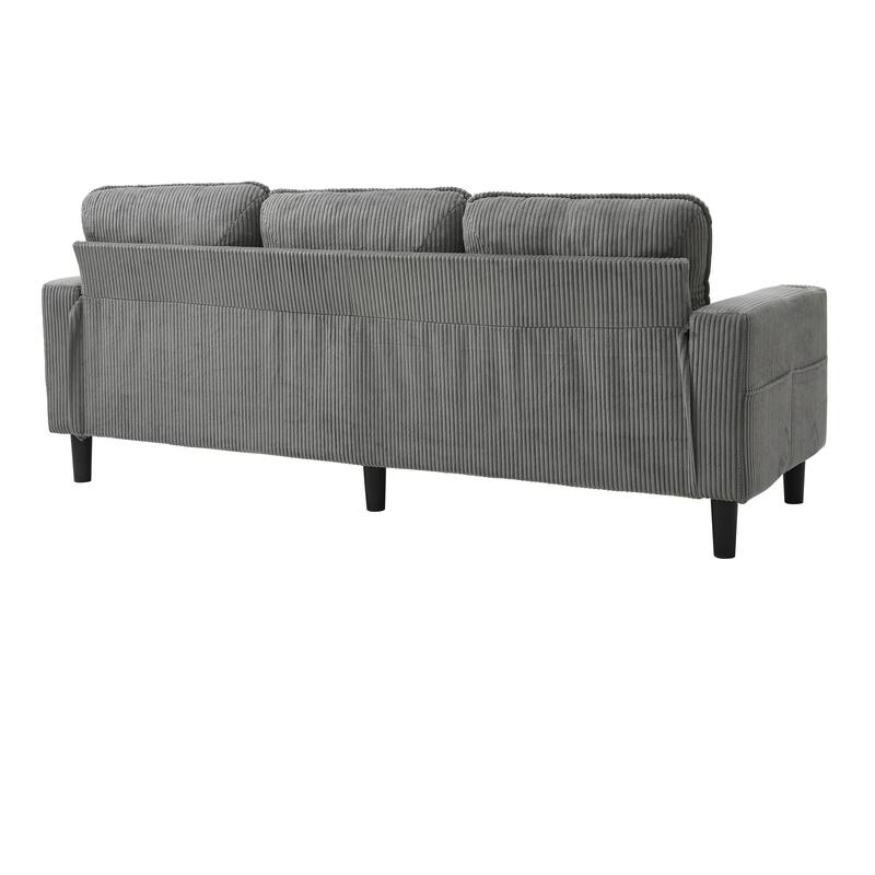 L-Shaped Sectional Sofa with Storage Ottoman, Upholstered 3-Seater Sofa with Side Pockets, USB Port & Cup Holders