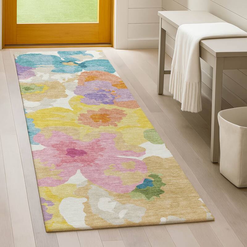 Machine Washable Indoor/ Outdoor Floral Bonnet Chantille Rug