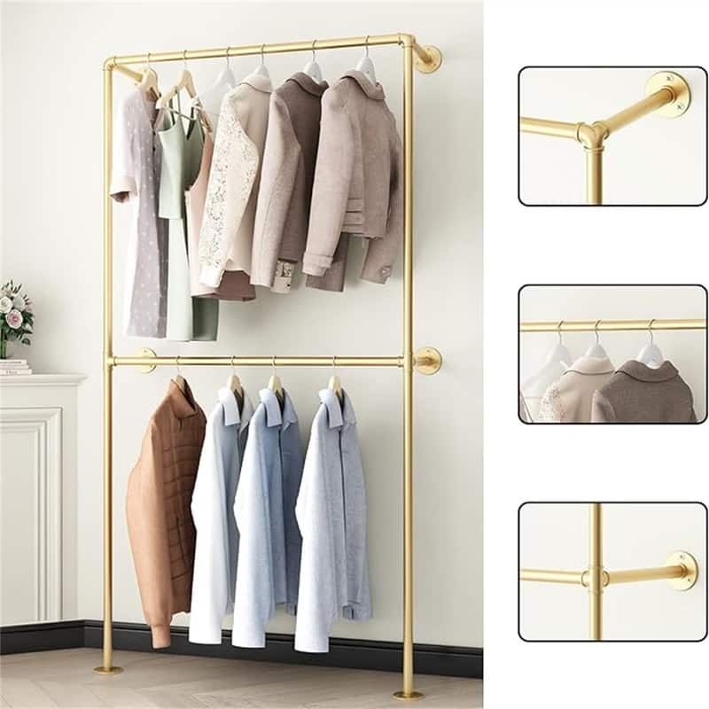 Industrial Pipe Clothing Rack Wall Mounted Garment Rack - 3.74"D x 5.12"W x 43.7"H