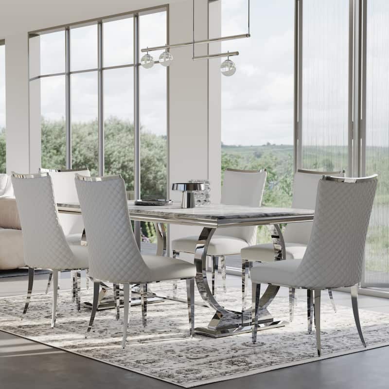 Luxurious Dining Room Table Set with Velvet Dining Chairs