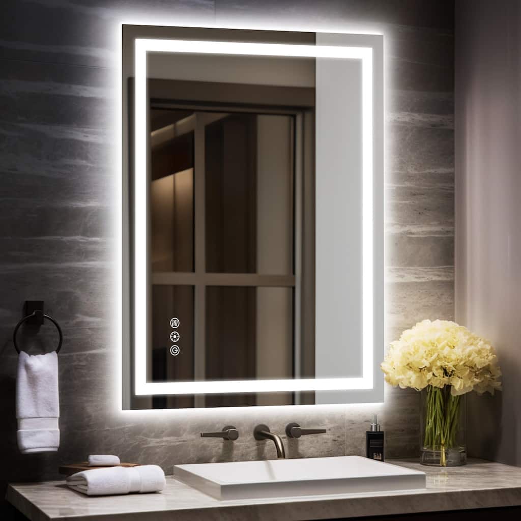Durx-litecrete Bathroom Vanity Mirror with Single LED Light Strips and Adjustable Brightness - 28*36