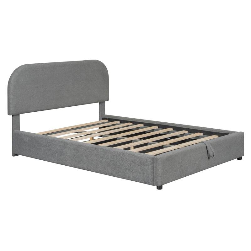 Teddy Fleece Full Platform Bed with Hydraulic Storage System and Elegant Design