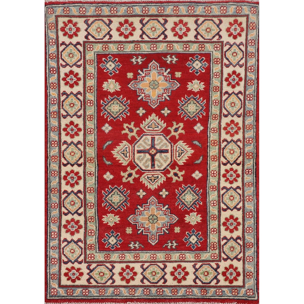 Red Kazak Foyer Rug Hand-Knotted Oriental Accent Wool Carpet - 2'8" x 3'11"