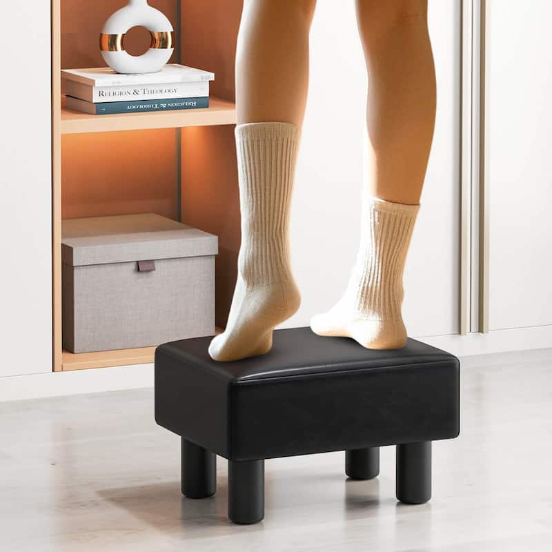 Costway Small Ottoman Footrest PU Leather Footstool Rectangular Seat