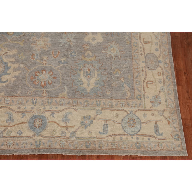 Hand Knotted Oriental 100% Wool Carpet Transitional All-Over Greys & Charcoal Oushak Area Rug - 12' 9'' X 8' 10''