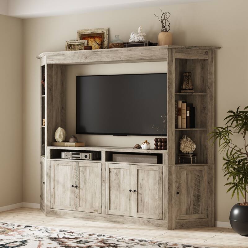 Entertainment Center for 70 Inch TV, Large Media Console with Storage Cabinets Farmhouse TV Wall Unit