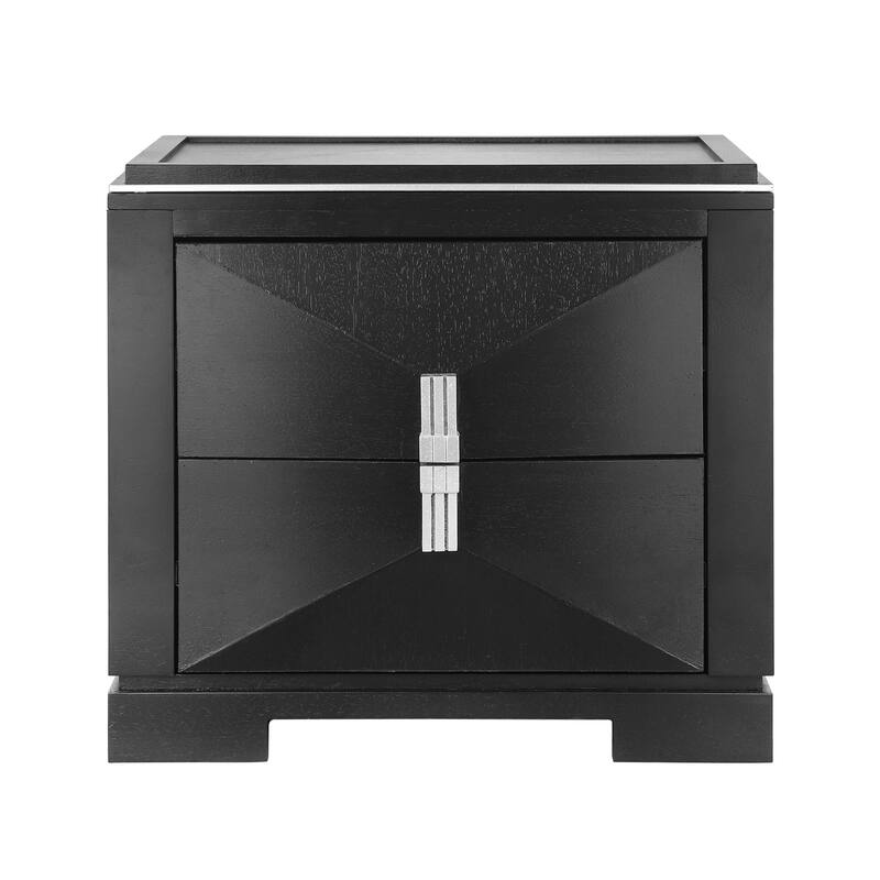 Mid-Century Modern 2-Drawer Diamond Wood End Table with Storage - Black