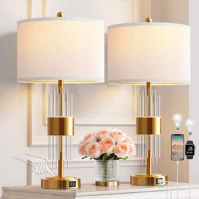 Bedside Table Lamp with USB Ports and Touch Control, 2700K LED Bulb Included (Set of 2)