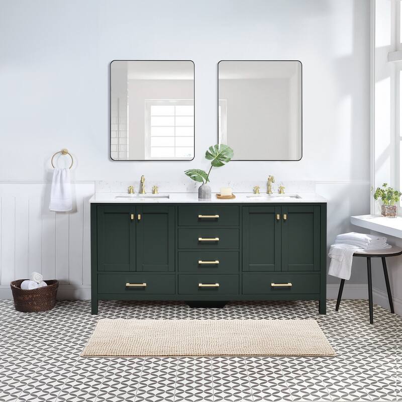 StarrySky 72 inch Undermount Double Sink Bathroom Vanity with Engineered Carrara Marble Top - Green