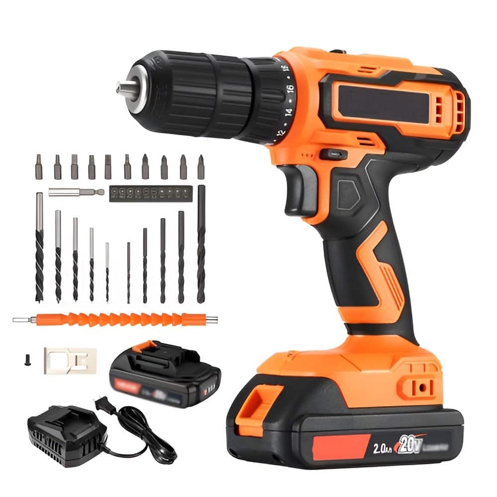 2000mAh Cordless Drill Driver with All-Metal Chuck Dual-Speed 0-1500RPM for DIY Projects - 7.68" x 2.87" x 8.66"