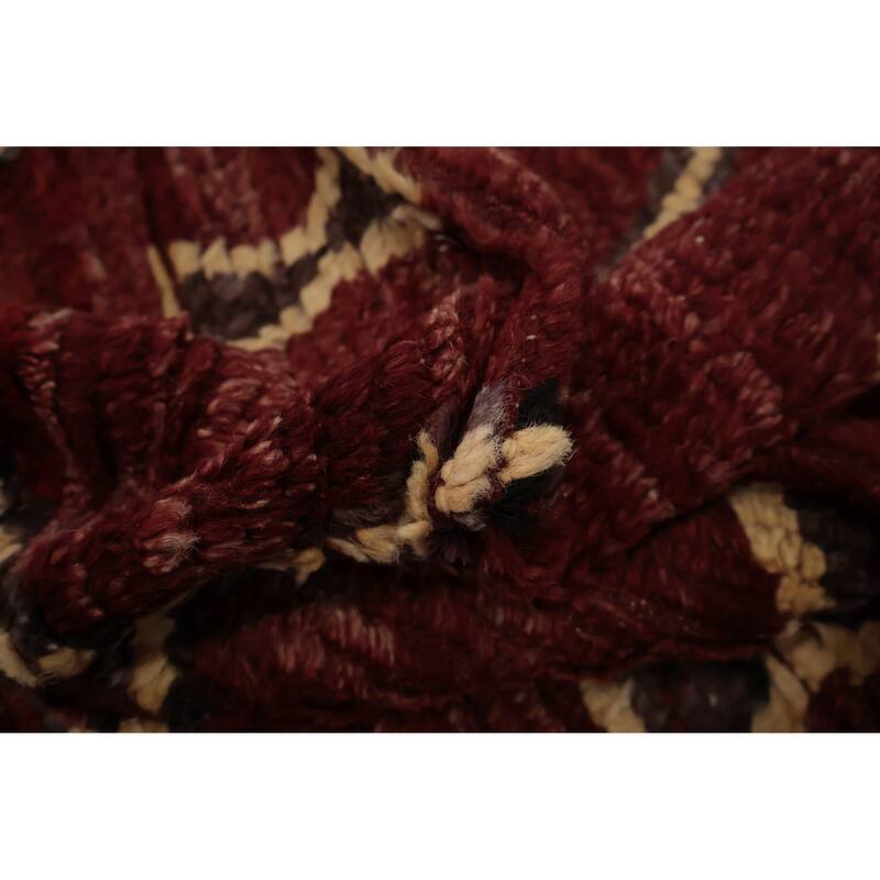 Hand Knotted Oriental 100% Wool Carpet Modern Tribal Red Moroccan Area Rug - 9' 9'' X 7' 0''
