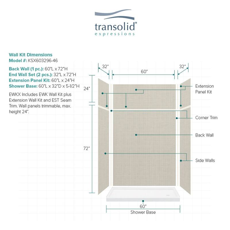 Transolid Expressions 60-in X 32-in X 96-in Glue to Wall Shower Kit - 32" x 60" x 96" - 32" x 60" x 96"
