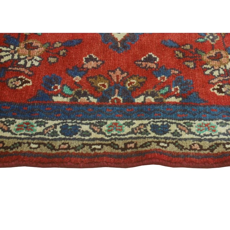 Fine Vintage Distressed Alger Red/Blue Runner - 3'5" x 10'0"