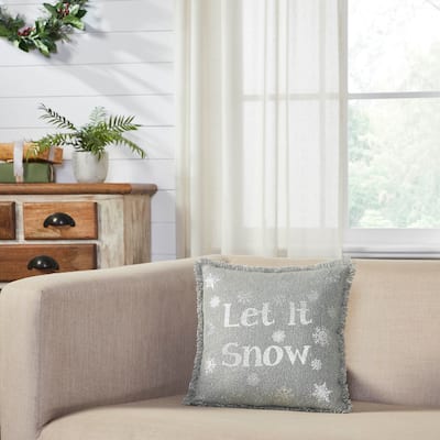 Yuletide Burlap Dove Grey Snowflake Let It Snow Pillow 12x12