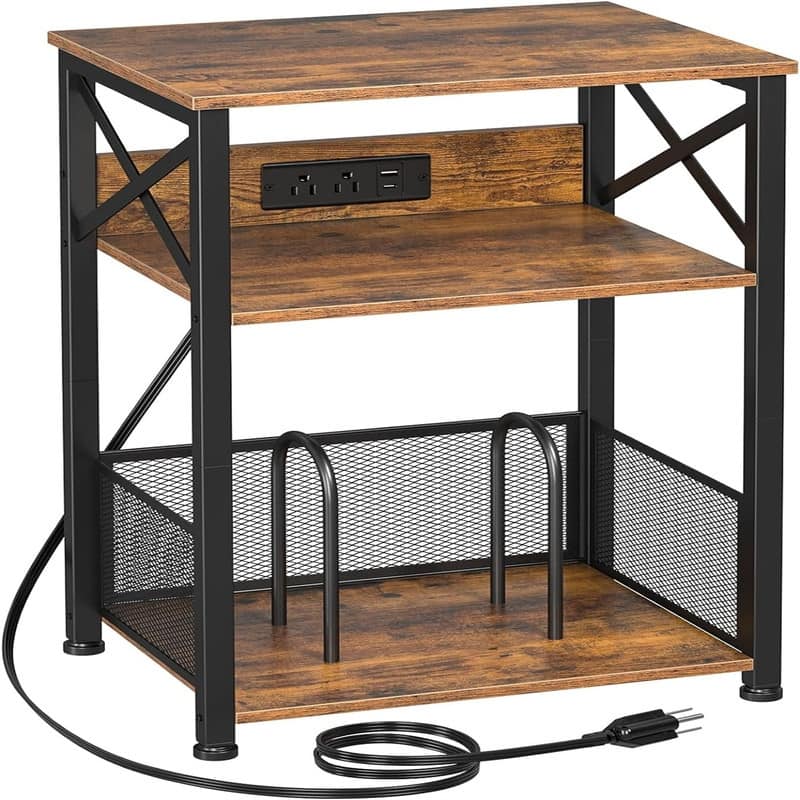 Record Player Stand with Charging Station - 15.75 x 11.41 x 25.59  - Small Brown