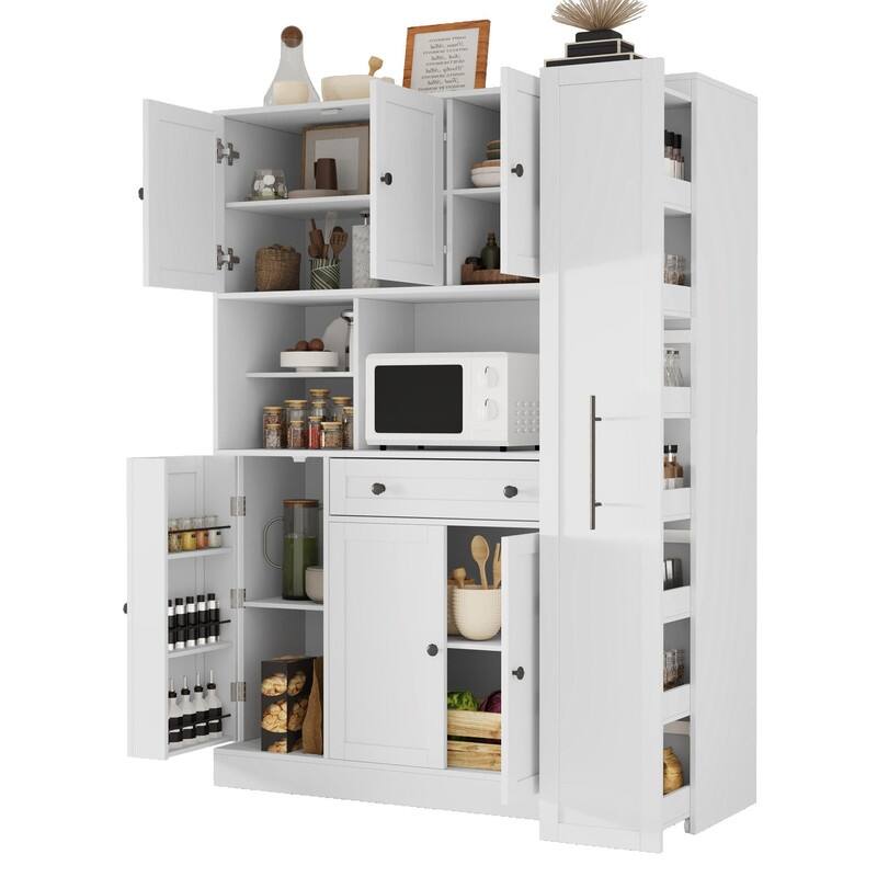 Large Kitchen Pantry Storage Cabinet Cupboard, Buffet with Hutch and Pull-Out Side Cabinet for Enhanced Kitchen Organization