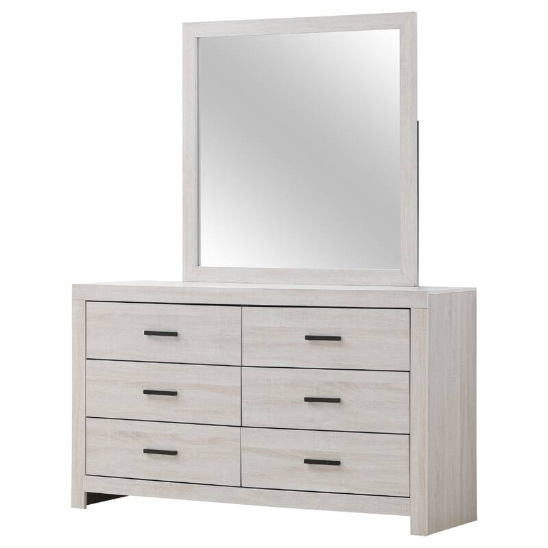 Sili Wide Dresser with Rectangular Mirror, 6 Drawers, Ivory White Wood