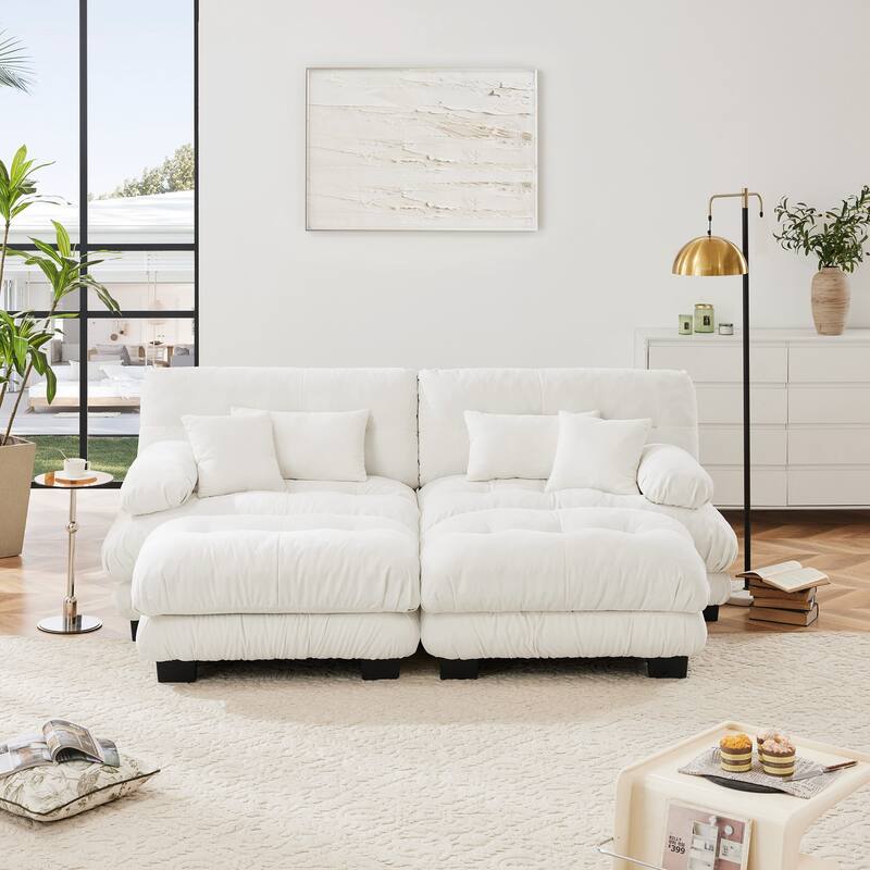 Rossetta Exquisite Stylish Design Chenille Cloud Look Couch Sectional Wide Arm Sofa with 2 Convertible Ottomans, and Pillows