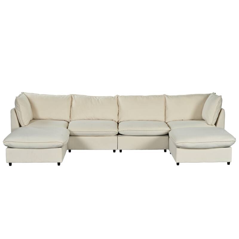 Modern Large U-Shape Sectional Sofa, 2 Large Chaise with Removable Ottomans - Beige