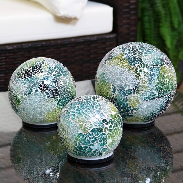 Sunnydaze Lighted Ocean Dreams Mosaic Tabletop Garden Gazing Globes - Set of 3. Opens flyout.