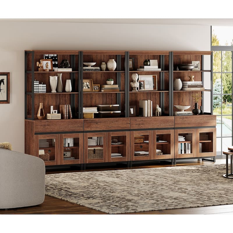 4 PCS Modern 72" Tall Buffet Cabinet with 4 Drawers and Open Shelves, Storage Cabinet for Dining Room or Kitchen