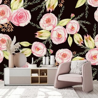 Black Wallpaper with Pink Flowers Peel and Stick and Prepasted - Bed ...