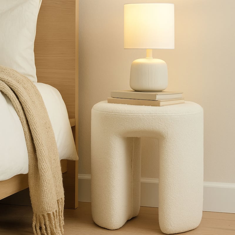 Aria Home Teddy Upholstered Accent Stool – Plush Fabric Ottoman Foot Rest