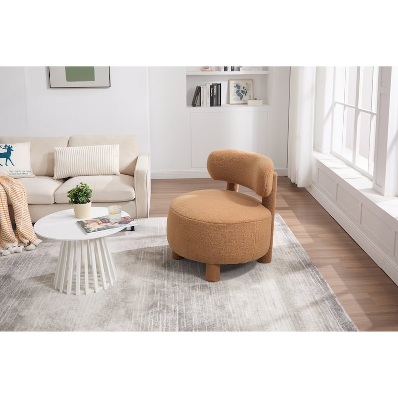 Teddy Fabric Armless Accent Chair, Upholstered Lounge Reading Chair, Side Chair with Curved Backrest & Solid Wood Legs