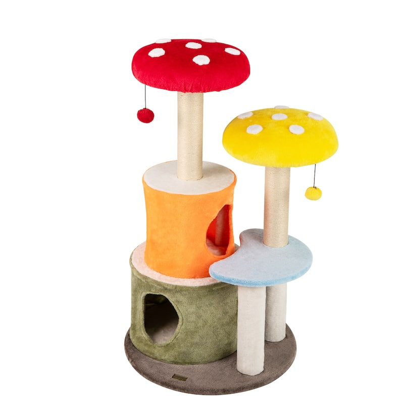 43" Multi-Level Cat Tree Tower with Sisal Posts Mushroom Perches Condos and Dangling Toys