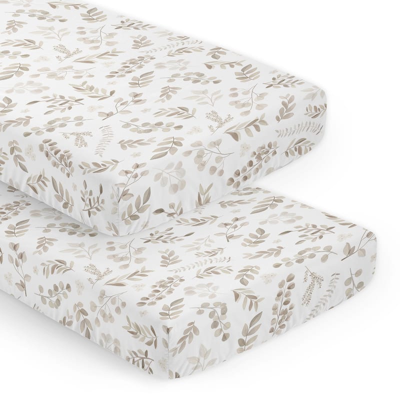 Sweet Jojo Designs Floral Leaf Boy Girl Gender Neutral Unisex 2 Pack Fitted Crib Sheets Ivory Boho Bohemian Watercolor Woodland