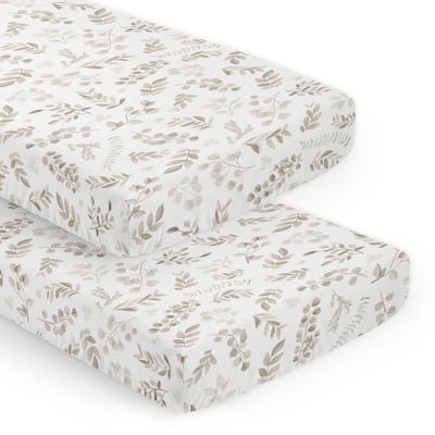 Sweet Jojo Designs Floral Leaf Boy Girl Gender Neutral Unisex 2 Pack Fitted Crib Sheets Ivory Boho Bohemian Watercolor Woodland