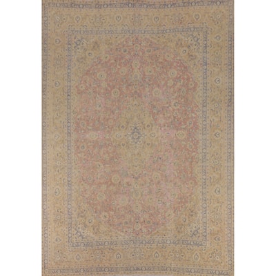 Traditional Pink Mashad Persian Vintage Area Rug Handmade Wool Carpet - 9'7"x 12'2"