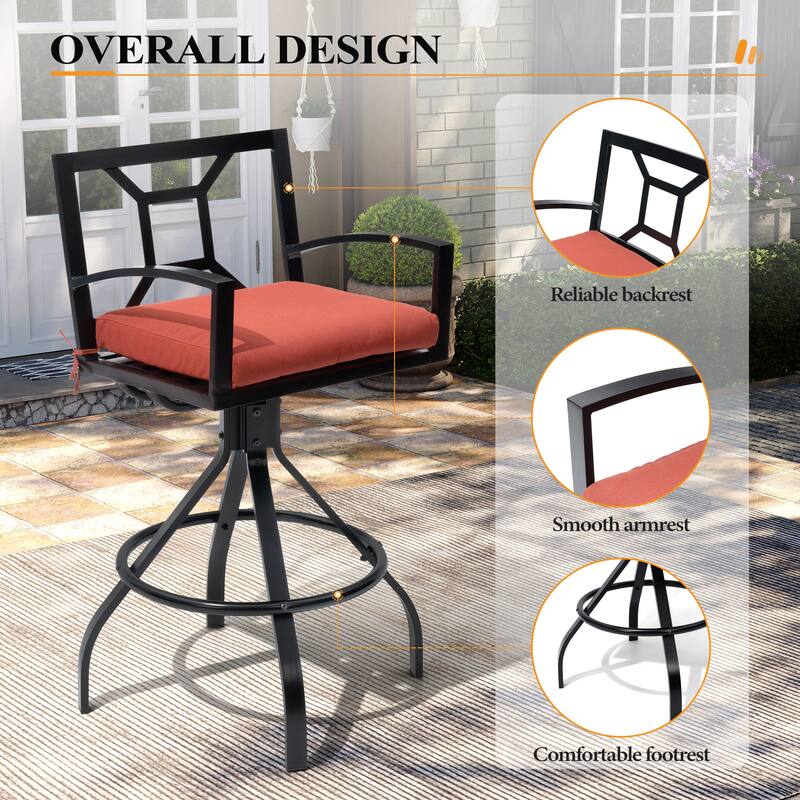 3/5-Piece Patio Bar Stool Set Swivel Aluminum Bar Stools with Sunbrella Cushion and Table Set