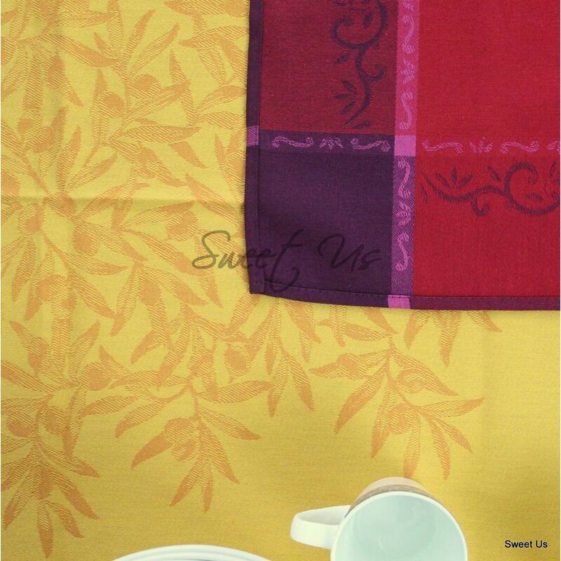 Wipeable Spill Resistant French Cotton Olive Jacquard Tablecloth
