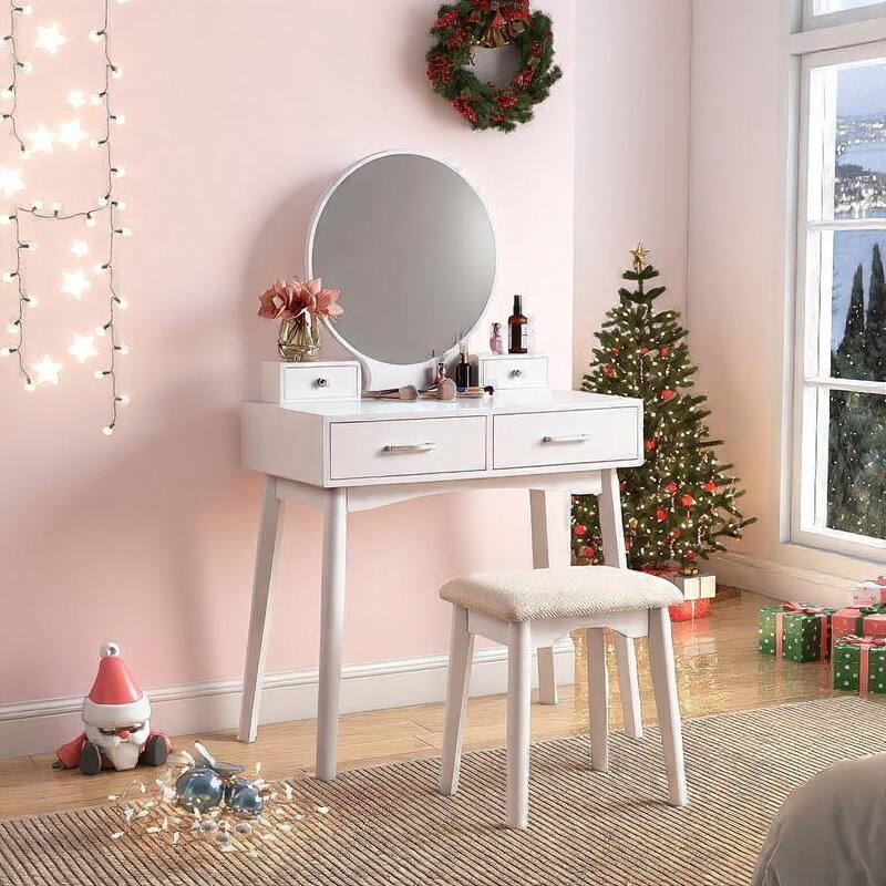 Roundhill Furniture Liannon Contemporary Wood Vanity and Stool Set