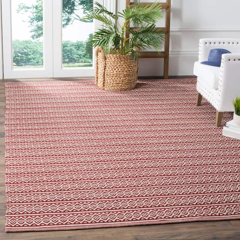 SAFAVIEH Handmade Flatweave Montauk Clayton Casual Cotton Rug - 8' x 10' - Ivory/Red