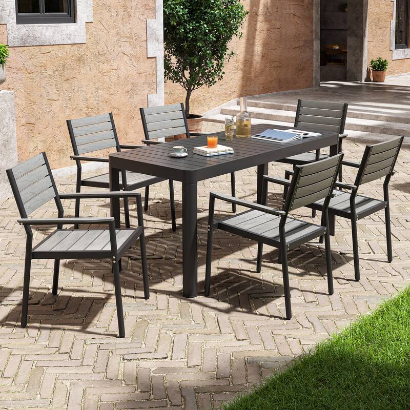 Outdoor 5/7-Piece Patio Aluminum Dining Set Stackable Chairs and Extendable Table