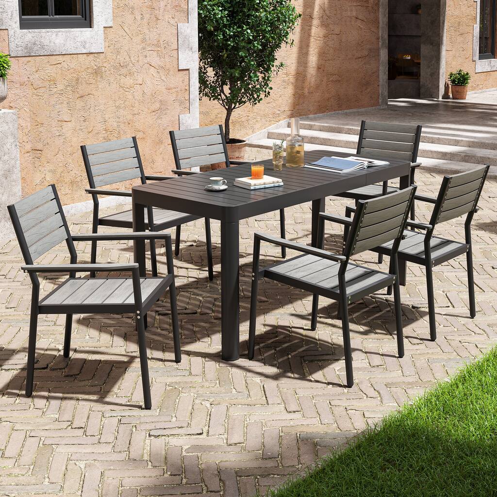 Outdoor 5/7-Piece Patio Aluminum Dining Set Stackable Chairs and Extendable Table