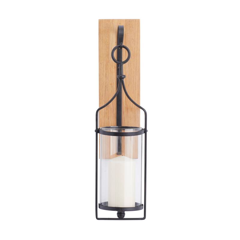 Wood Single Candle Wall Sconce - Black - Roche River Decor - 7"W x 6"L x 23"H