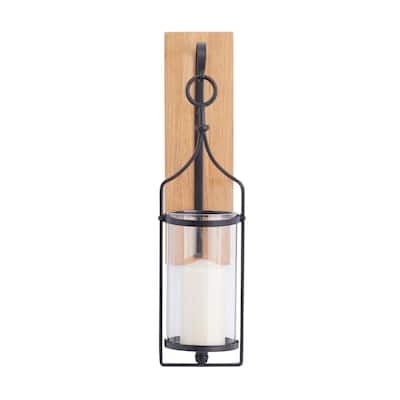 Wood Single Candle Wall Sconce - Black - Roche River Decor - 7"W x 6"L x 23"H